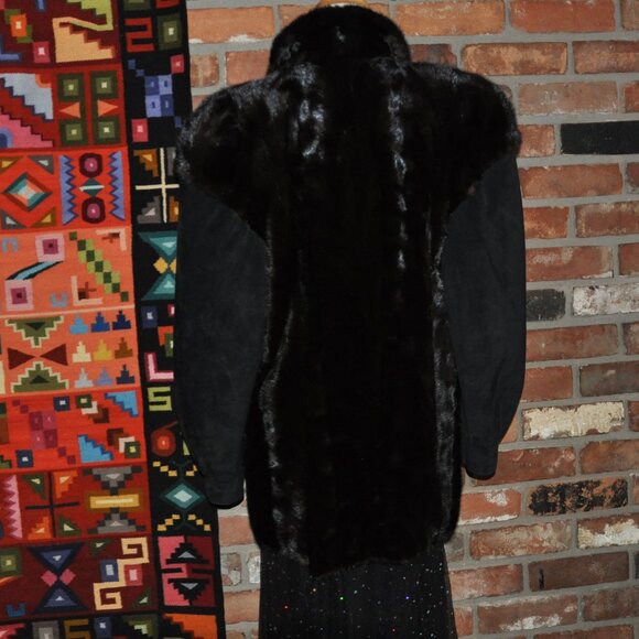 MINK Paw FUR Sable Black Brown Suede Leather Sleeves Car Coat Jacket - Picture 5 of 12